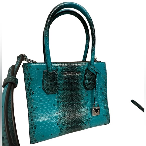 {Michael Kors} Studio Mercer medium Tote Tile Blue Leather Bag Handbag - Picture 3 of 10